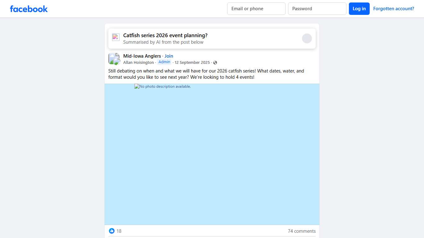 Mid-Iowa Anglers Still debating on when and what we will have for our 2026 catfish series Facebook